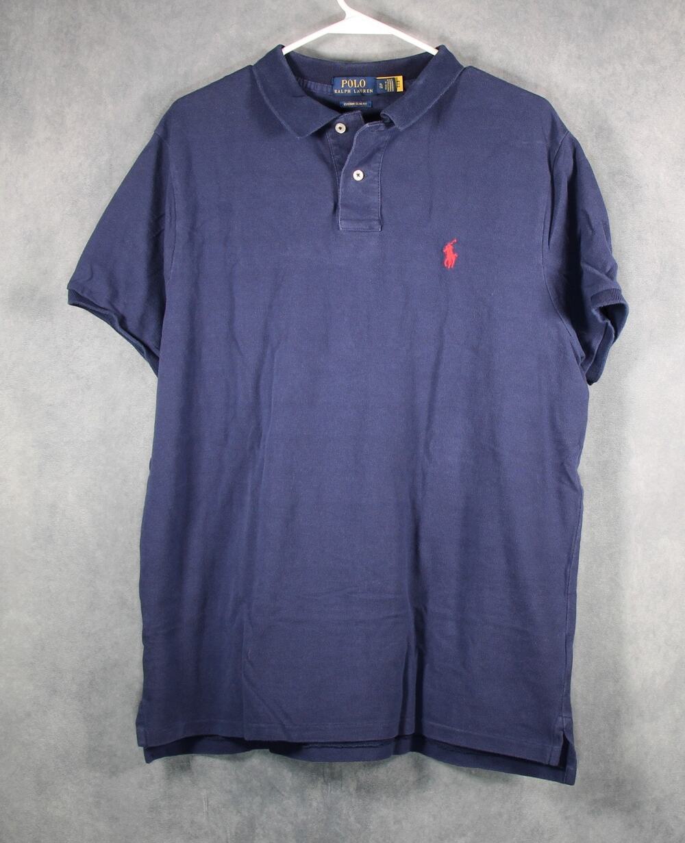 Men's Polo Ralph Lauren Custom Slim Fit Blue Short Sleeve Polo Shirt Size XL